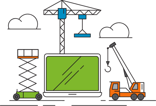 illustration of construction around a laptop with green screen